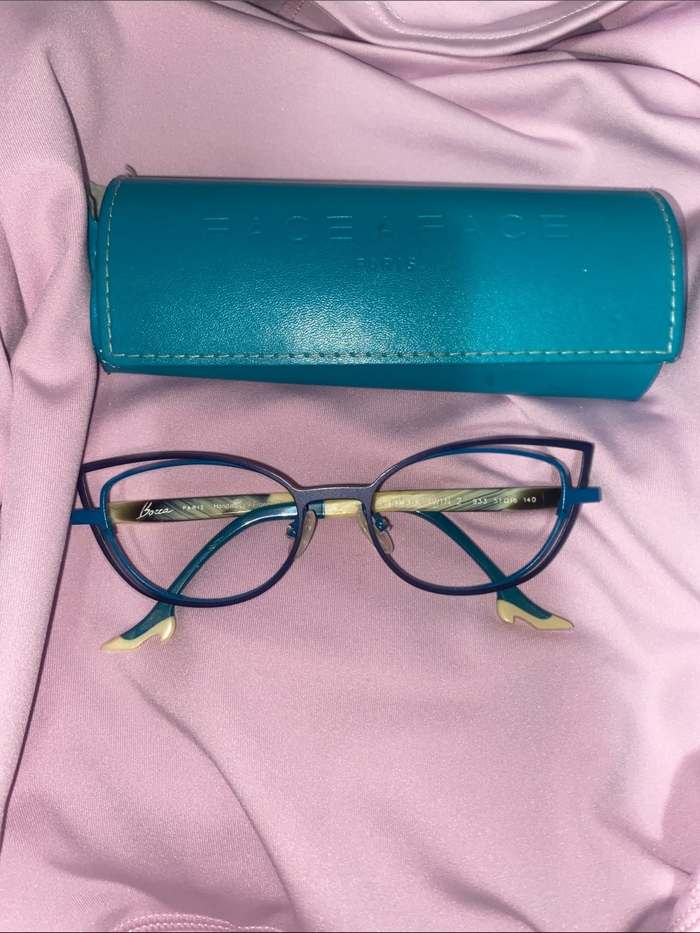 Teal Cat-Eye Glasses with Gold Accents